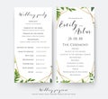 Wedding program card for ceremony and party with modern vector, Royalty Free Stock Photo