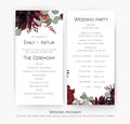 Wedding program for party & ceremony card design with Red rose f Royalty Free Stock Photo