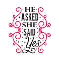 Wedding Quotes and Slogan good for T-Shirt. He Asked She Said Yes