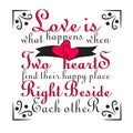 Wedding Quotes and Slogan good for T-Shirt. Love is What Happens When Two Hearts Find Their Happy Place Right Beside Each Other