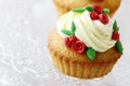 Wedding reception cupcakes decorated with sugarcraft red roses Royalty Free Stock Photo