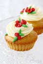 Wedding reception cupcakes decorated with sugarcraft red roses Royalty Free Stock Photo