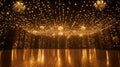 A wedding reception dance floor under a canopy of string lights and Royalty Free Stock Photo