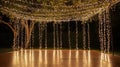 A wedding reception dance floor under a canopy of string lights and Royalty Free Stock Photo