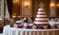 Wedding reception decorations and cake Royalty Free Stock Photo
