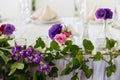 Wedding reception flower bouquet on the table Royalty Free Stock Photo