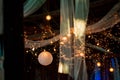 Wedding reception lighting at a barn wedding in the summer Royalty Free Stock Photo