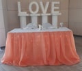 Wedding, registration, drapery, surroundings, peach, organza, illumination