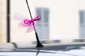 Wedding ribbon on car antenna Royalty Free Stock Photo