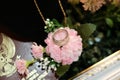 A Gold Wedding ring and Neckalace on terarium Box Landscape Royalty Free Stock Photo