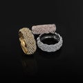 Wedding ring with diamonds pave setting,Gold ,Silver,Rose gold three materail on black refective-3D image