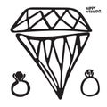 Wedding ring doodle icon, modern minimal flat design style. Diamond ring vector illustration, jewelry symbol Royalty Free Stock Photo