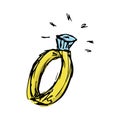 Wedding ring.  Doodle ring with a diamond. Vector illustration of a ring Royalty Free Stock Photo