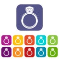 Wedding ring icons set flat Royalty Free Stock Photo