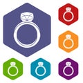 Wedding ring icons set hexagon Royalty Free Stock Photo