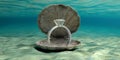 Wedding ring in an oyster shell underwater, on the seabed. 3d illustration Royalty Free Stock Photo