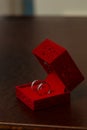 Wedding Ring in Red Velvet Silk Box Royalty Free Stock Photo