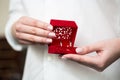 Wedding Ring in Red Velvet Silk Box Royalty Free Stock Photo