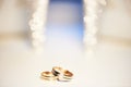 Wedding rings on the background of beautiful bokeh Royalty Free Stock Photo