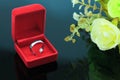 Wedding rings background, beautiful silver ring in red box for wedding concept Royalty Free Stock Photo