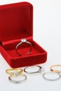 Wedding rings background, beautiful silver ring in red box for wedding concept Royalty Free Stock Photo