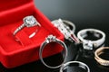 Wedding rings background, beautiful silver ring in red box for wedding concept Royalty Free Stock Photo