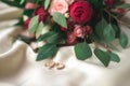 Wedding rings bouquet marriage white bride Royalty Free Stock Photo