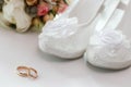 Wedding rings and bridesmaid shoes.