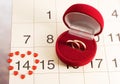 Wedding rings on the calendar, Valentine's Day Royalty Free Stock Photo
