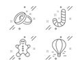 Wedding rings, Candy and Gingerbread man icons set. Air balloon sign. Love, Lollypop, Christmas cookie. Vector