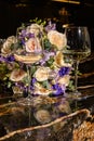 wedding rings, champagne glasses and wedding bunch Royalty Free Stock Photo
