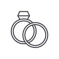 Wedding rings with diamond vector line icon, sign, illustration on background, editable strokes Royalty Free Stock Photo