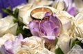 Wedding rings flowers Royalty Free Stock Photo