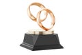 Wedding rings golden award concept. 3D rendering