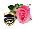 Wedding rings in golden box and rose Royalty Free Stock Photo