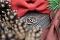 Wedding rings on the groom tie Royalty Free Stock Photo