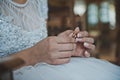 Wedding rings in hands 2473. Royalty Free Stock Photo