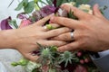 Wedding rings and hands bride groom in marriage Royalty Free Stock Photo