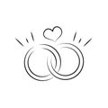 Wedding rings with heart vector icon