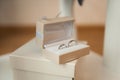 Wedding rings in the ivory box Royalty Free Stock Photo