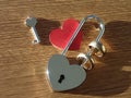 Wedding rings, key, lock and red heart Royalty Free Stock Photo