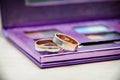 Wedding rings on a lilac