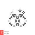 Wedding rings line icon. Shiny elegant diamond ring for couple relationship Royalty Free Stock Photo