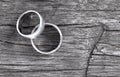 Wedding rings on old wood Royalty Free Stock Photo