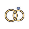 Wedding rings outline color icon, flat design style. Jewelry vector illustration, engagement linear colored symbol Royalty Free Stock Photo