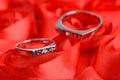 Wedding rings on red Royalty Free Stock Photo