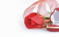 Wedding rings and red rose on white background.photo with copy s Royalty Free Stock Photo