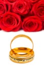 Wedding rings and roses Royalty Free Stock Photo