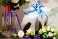 Wedding rings, roses, women`s shoes Royalty Free Stock Photo