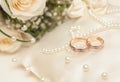 Wedding rings on satin pillow Royalty Free Stock Photo